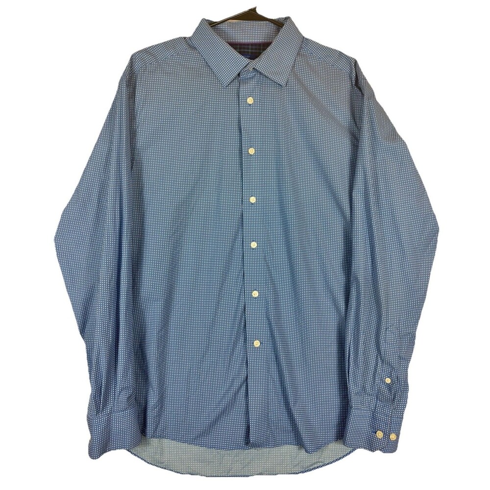 Egara L/S Button Slim Fit Non Iron Shirt Stretch Blue Pattern Men’s L